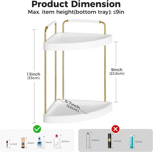 2-Tier Countertop Counter Vtopmart Bathroom Corner Organizer, Vanity Dresser Tray Shelf for Skincare, Perfume, Makeup