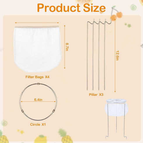 4 Jelly Strainer Stand With Reusable Staining Bags, Stainless Steel Stand With Replacement Bags for Straining Juice