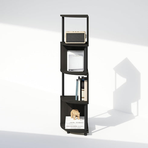 4-Tier 14.2 14.2 57.7, Furinno Basic Book Shelf, Bookshelf, Bookcase with Zigzag Corner Shelf, x x for Living Room