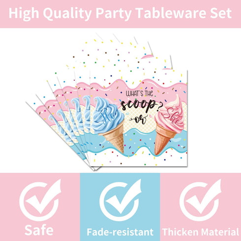 96PCS Set 24 Whats The Scoop Plates and Napkins Party Supplies Whats The Scoop Gender Reveal Decorations Ice Cream