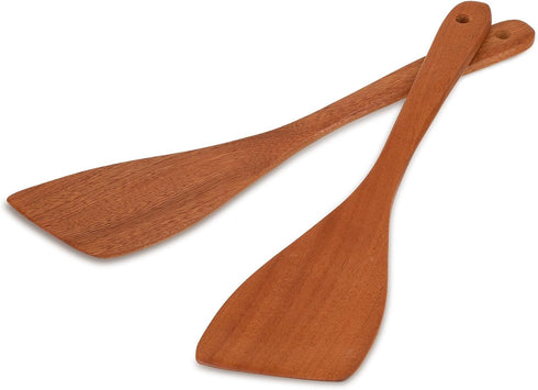 Wooden Spatula for Cooking, 12.8 Inches Flat Wooden Utensil for Non-Stick Cookware, 2PCS Long Handle Kitchen Spatulas