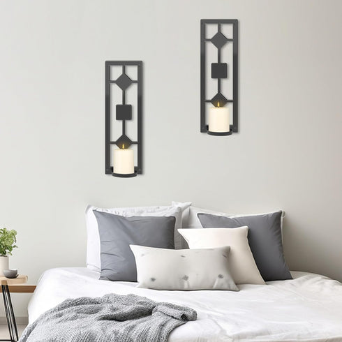 2 OYEFLY DIY Pcs Wall Sconce Candle Holder,Metal Wall Art (Black)