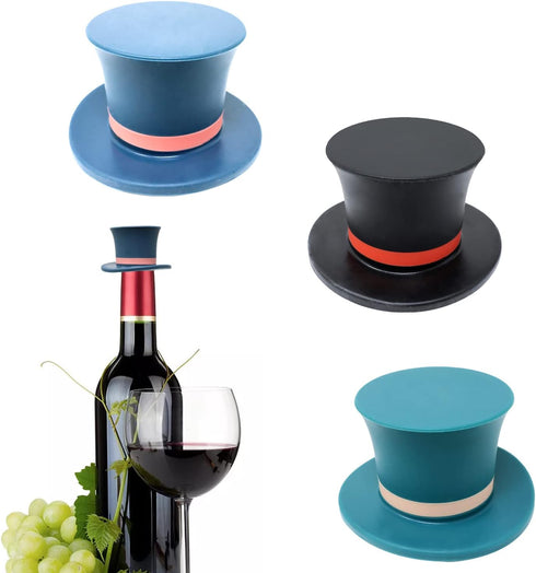 Honbay 3PCS Silicone Wine Bottle Stoppers Funny Silicone Magic Hat Wine Bottle Caps