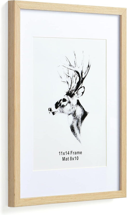 11x14 8x10 Set 4, 11x14 (4 pack, Yaetm Wood Picture Frame with Mat for of Natural Solid Oak Wood Frame with Tempered