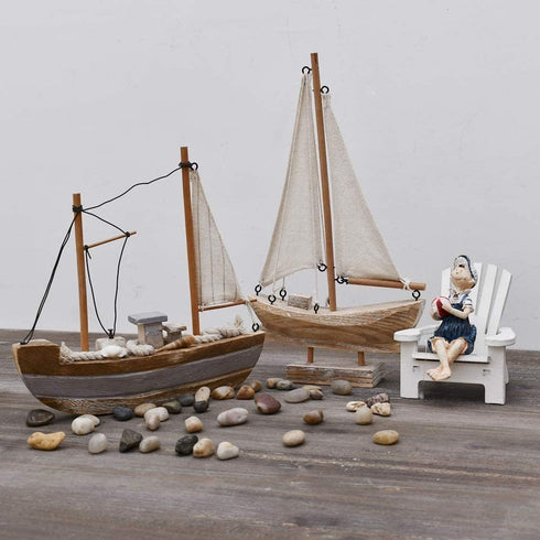 Sailboat 10.75" Linfevisi Wooden Decorations Nautical Sail Boats Model Decoration Beach Coastal Ocean Themed Home Decor