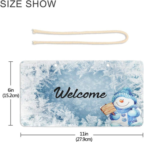Blueangle Blue Snowman Welcome Sign - Front Door Decor, Wall Hanging Acrylic Plaque for Home