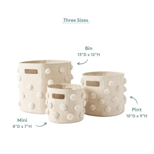 PEHR Pom Pom Basket, Pint (Blush) | 100% Cotton Canvas Storage for Nursery, Playroom & Home
