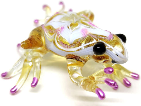 Frog Miniature Figurines 3" Color Glass Art Collectible Gift Decorate (Yellow Purple)