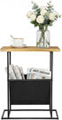 21-Inch MyGift Modern Narrow Living Room End Table with Solid Burnt Wood Tabletop and Black Metal Frame, Bedroom