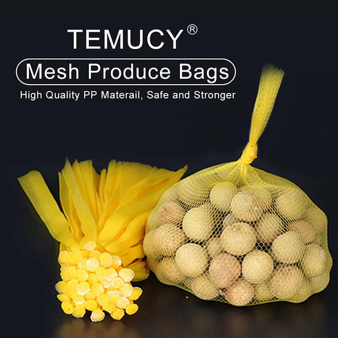 TEMUCY 24 Inch (Yellow-100PCS) Plastic Mesh Produce Bags, Seafood Boil Bags for Crawfish Crab Shellfish Cooking