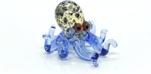 Octopus Tiny Micro Figurines Hand Blown Color Glass Art Animals Collectible Gift Home Decor (Marble Blue)