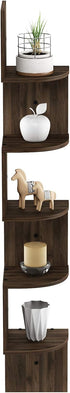 5-Tier Furinno Rossi Wall Mount Floating Corner Shelf, Radial, Columbia Walnut