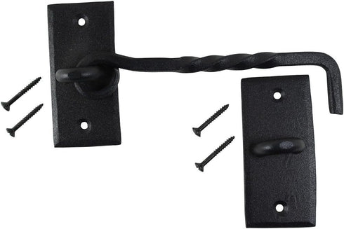 Renovators Supply Manufacturing Hook and Eye Latch, 6.5 in. Black Wrought Iron Door Lock with Hardware