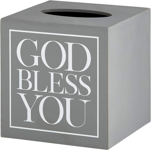 Creative Brands Faithworks, God Bless You Wooden Tissue Box Cover, Small, Grey