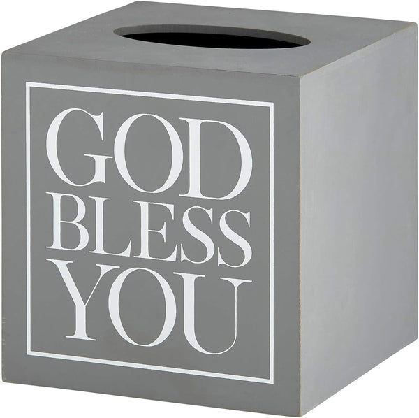 Creative Brands Faithworks, God Bless You Wooden Tissue Box Cover, Small, Grey