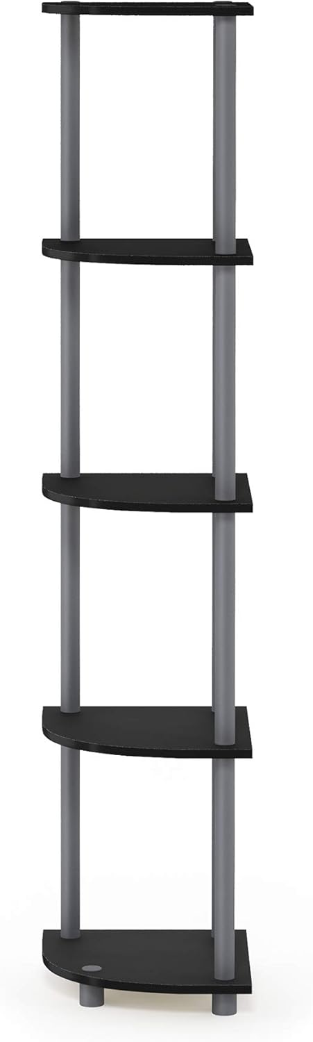 5-Tier Furinno TURN-N-TUBE Corner Shelf, Corner Bookshelf, Open Storage Shelves, for Organization and Storage, Living