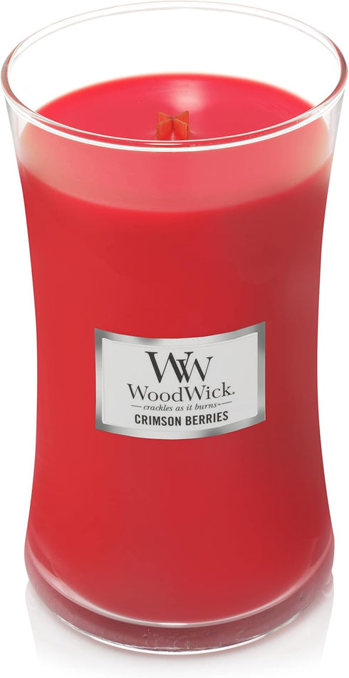 WoodWick Large Hourglass Candle, Crimson Berries - Premium Soy Blend Wax, Made in USA