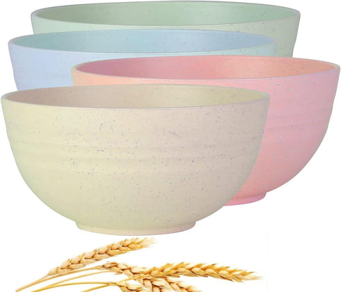 WANBY Lightweight Wheat Straw Cereal Bowls, Unbreakable Dinner Dishes, Dishwasher & Microwave Safe (Small 4 Pack 4.5')