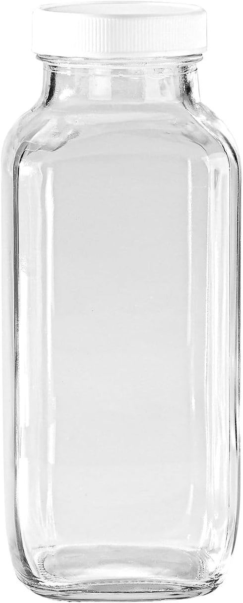 Fox Run Square Glass Milk Bottle, Leaf-Proof 16.9 oz Juice and Creamer