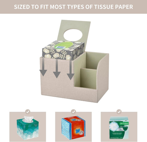 PU Leather Square Tissue Box Cover, MultiFunctional Holder for Tissue and Remote Control, Decorative Desk Organizer for