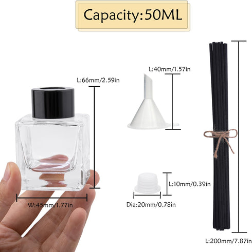 Agidea 4PCS 20pcs (50ML) Refillable Fragrance Glass Diffuser Bottles with Reeds Sticks & Black Caps & Funnel, Diffuser