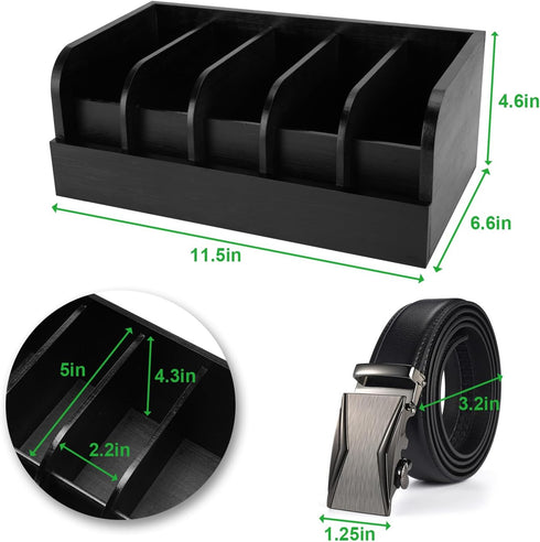 GTI Belt Organizer - 5 Compartments for Closet and Drawer, Bamboo Display Case for Tie and Belt