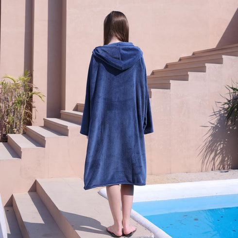 Hiturbo Surf Poncho Zipper Towel Hoodie: Oversized Hooded Wetsuit Changing Robe with Pocket - Plush Coral Fleece