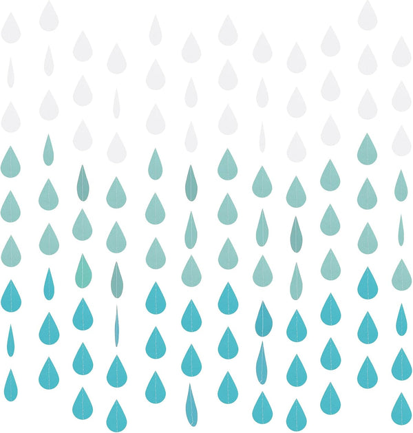 Waydress 24 Pieces Raindrop Garlands - Blue Paper Hanging Decorations for Baby Shower, Birthday, Wedding Party