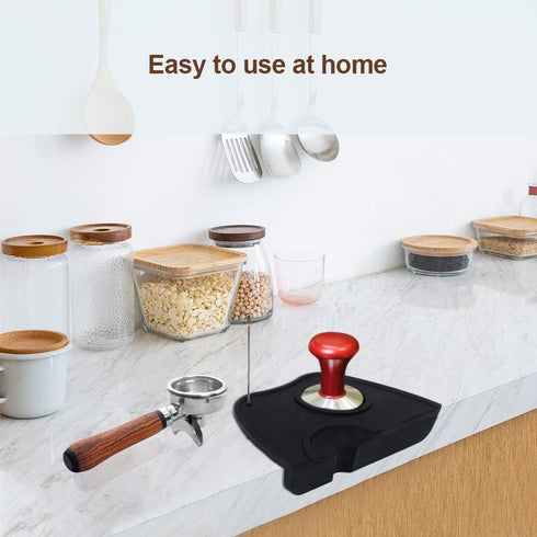Espresso Tamper Mat - Food Safe Silicone Coffee Corner Tamping Mat, Anti-Slip Holder Pad for Barista Tool, Small-Black