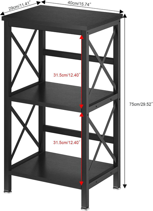 YMYNY 3 Tiers Industrial Metal Bookcase, Black Storage Organizer for Living Room, Home Office, Bedroom, 29.5 * 15.75 *