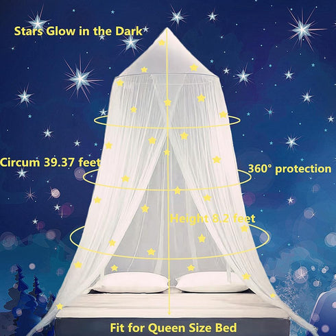 Eimilaly Glow in The Dark Stars Bed Canopy, Pink Princess Mosquito Net for Girls Bed Room Decor