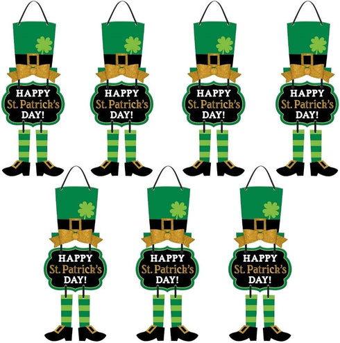 Festive Multicolor St. Patrick's Day Leprechaun Triple Sign - 19"x 8.5" - MDF Wall Decor with Glitter and Ribbon Hanger