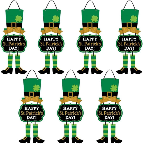 Festive Multicolor St. Patrick's Day Leprechaun Triple Sign - 19"x 8.5" - MDF Wall Decor with Glitter and Ribbon Hanger