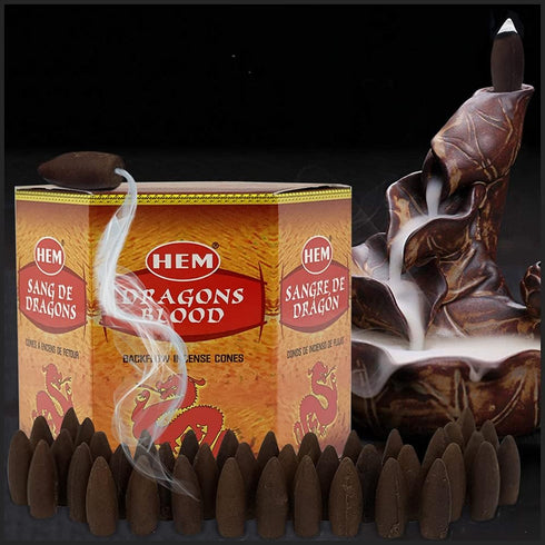 Dragons Blood Hem Backflow Incense Cones - 40 Large Scented Cones for Waterfall Aromatic Smoke Fountain Haze Falls