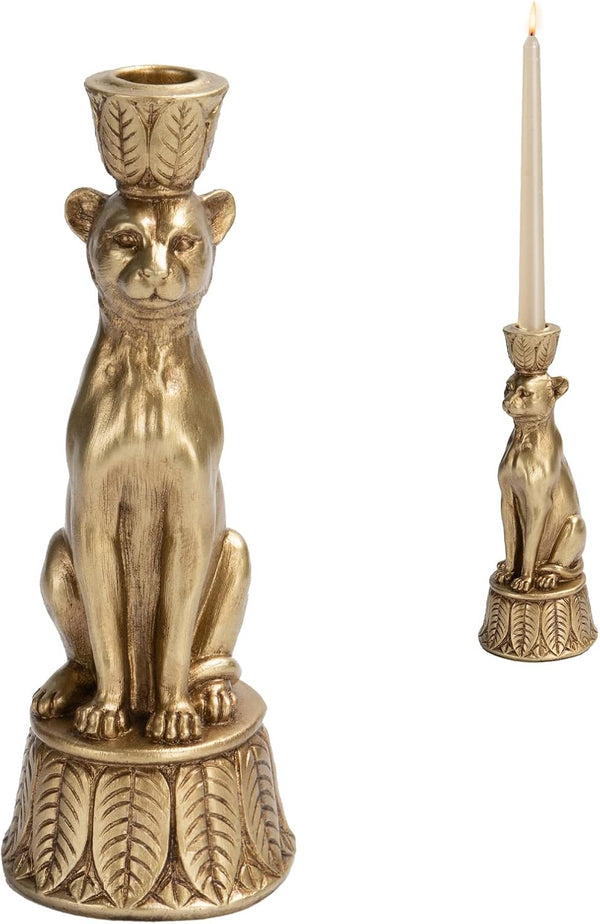 Candle Stick Holder Table Decor - Leopard Resin Modern Golden Candlestick Holder