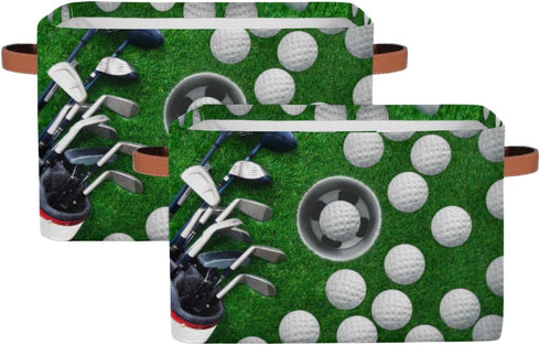 Golf Ball Storage Basket, Foldable Storage Bin with Handle, Rectangular Organizer for Closet Shelf, 2 Pack