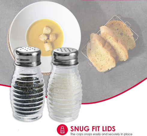 Home Basics Beehive-Style Glass Salt and Pepper Shakers (Silver) - 2 Piece Set with Easy Screw On Lids