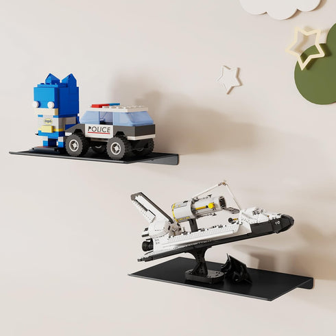 8" 2 Packs, MKO Small Floating Shelves for Wall, Metal Wall Mounted Shelf for Bathroom, Bedroom, Living Room, Kitchen