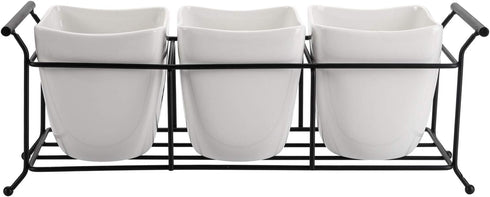 Bekith 3-Piece Ceramic Flatware Caddy with Metal Rack, White Utensil Holder Cutlery Organizer