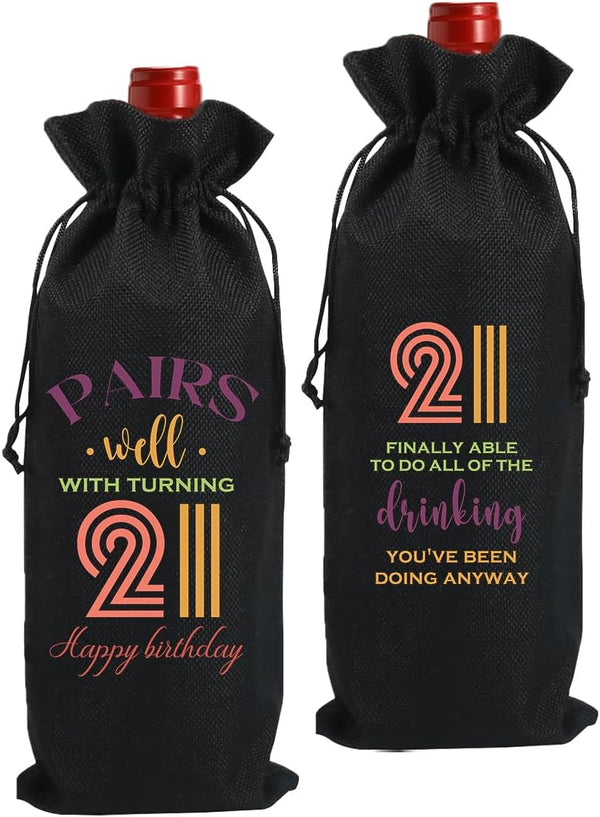 Cool 21st Birthday Gifts Wine Bag for Her Him, 21 Year Old Birthday Gifts for Women Men, Happy Anniversary 21st