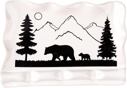 Spoon Rest for Stove Top - Kitchen Counter Spoon Holder for 3 Spoons, Ceramic Spoon Rest with Bear Picture