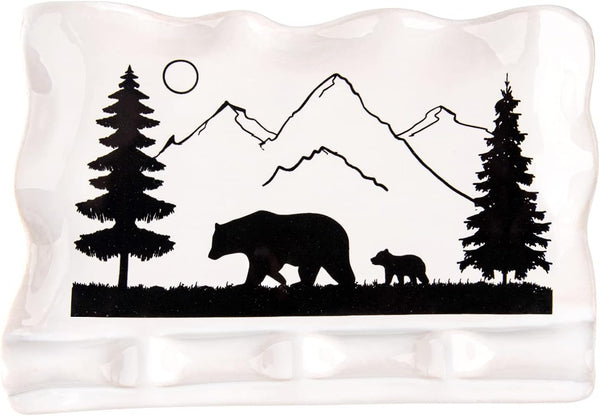 Spoon Rest for Stove Top - Kitchen Counter Spoon Holder for 3 Spoons, Ceramic Spoon Rest with Bear Picture