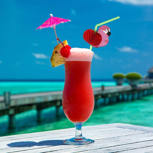 ALINK 50 Flamingo Straws, Plastic Drinking Straws for Tropical Luau Party Supplies, Hawaiian, Birthday, Pool Party
