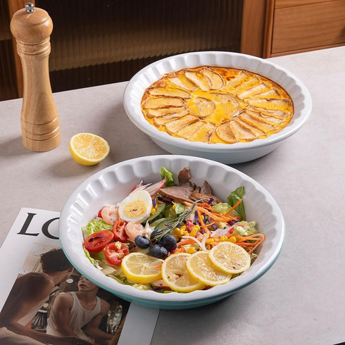 Sweejar Ceramic 10.4 Inches Pie Pan for Baking, Deep Fluted Non-Stick Pie Plate for Pumpkin & Apple Pie