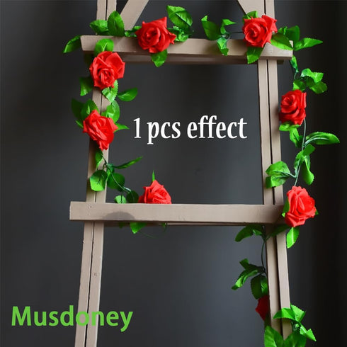 Musdoney 4Pcs 32.2 FT Fake Rose Vine Flowers, Artificial Flower Garland for Home, Wedding, Party Decor (Red)