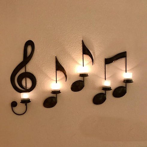 MANMAOHE Black Music Note Wall Sconce Metal Wall Sconce Candle Holder Set