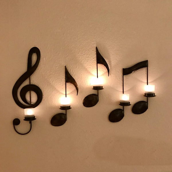 MANMAOHE Black Music Note Wall Sconce Metal Wall Sconce Candle Holder Set