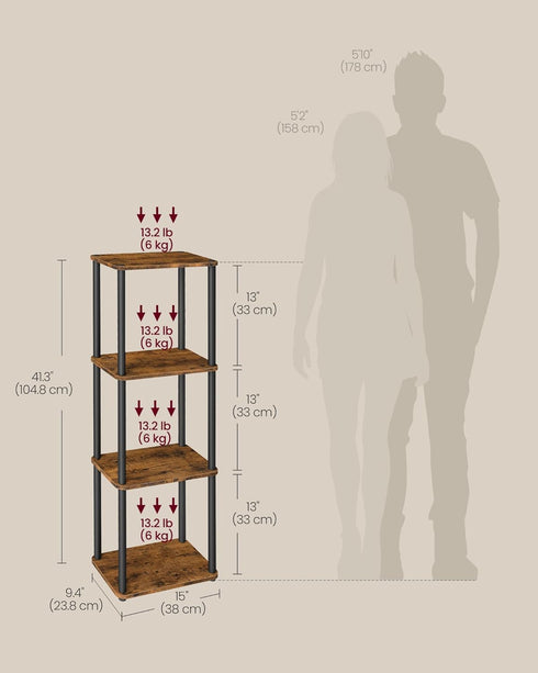 4-Tier 9.4 15 41.3 Inches, ULLS152K01 VASAGLE Superfast Toolless Assembly, Shelf for Living Room, Standing Shelf