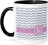 3dRose Letter L Monogrammed on Grey and White Chevron with Pink Mug, Personal Initial Zig Zags, 11 oz, Black