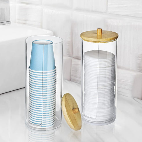 Bathroom Cup Dispenser, Clear Acrylic Holder for 3oz Disposable Paper Cups, Makeup Organizer with Lid for Vanity